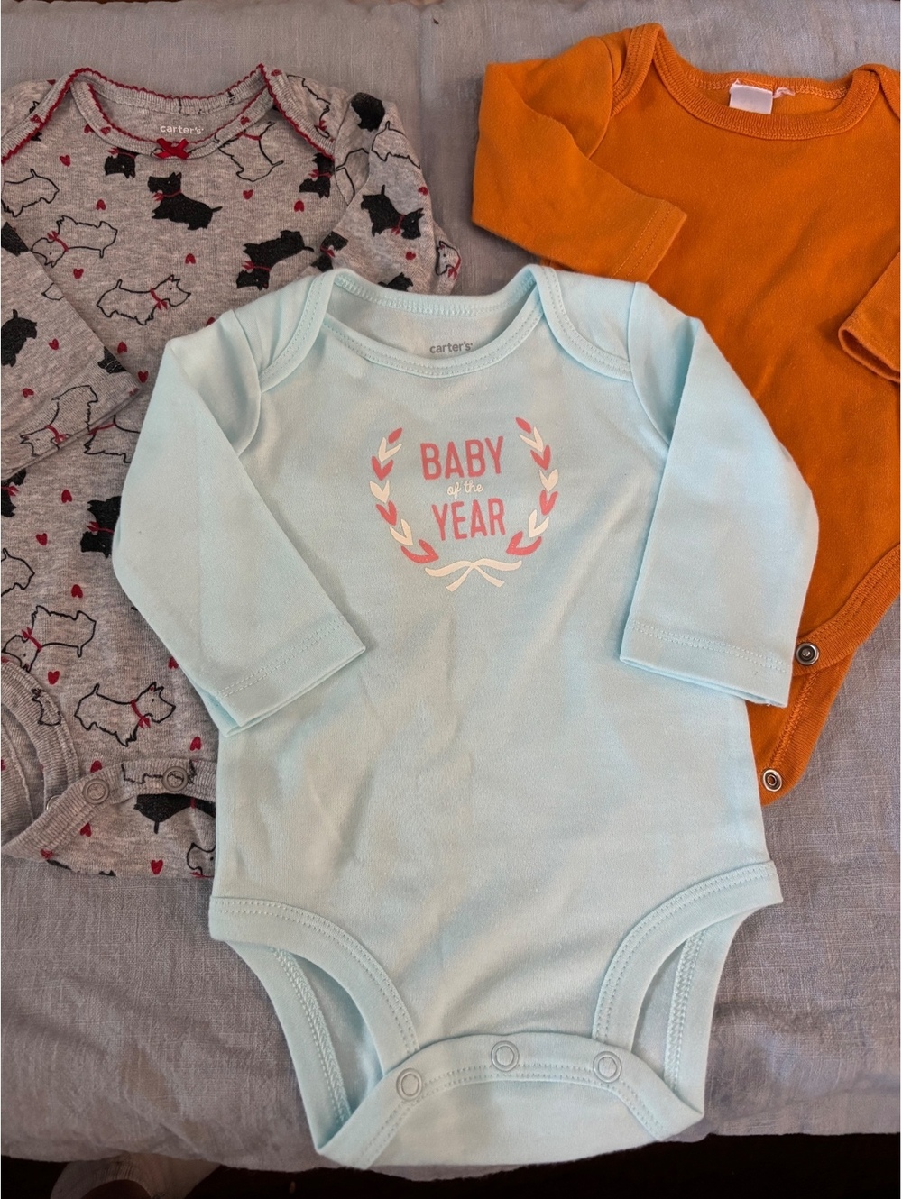Carters Baby Bodysuit Lot 3-6M Long Sleeve Scottie Dog 3 Piece